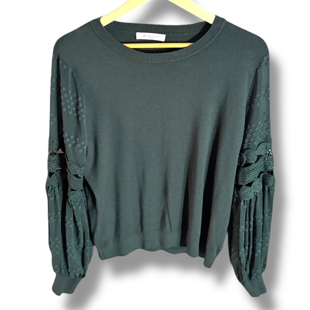 160. SIONI MILANO | Green sweater lace sheer long cuffedsleeve see measurements